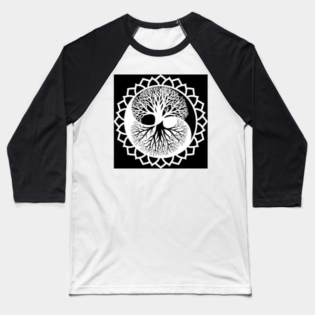 World tree life tree white medallion pendant in black background Baseball T-Shirt by Modern Art